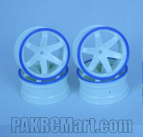 1:10 Wheel Set - White with blue outline 6mm Offset (4 pieces) - SKU-702B